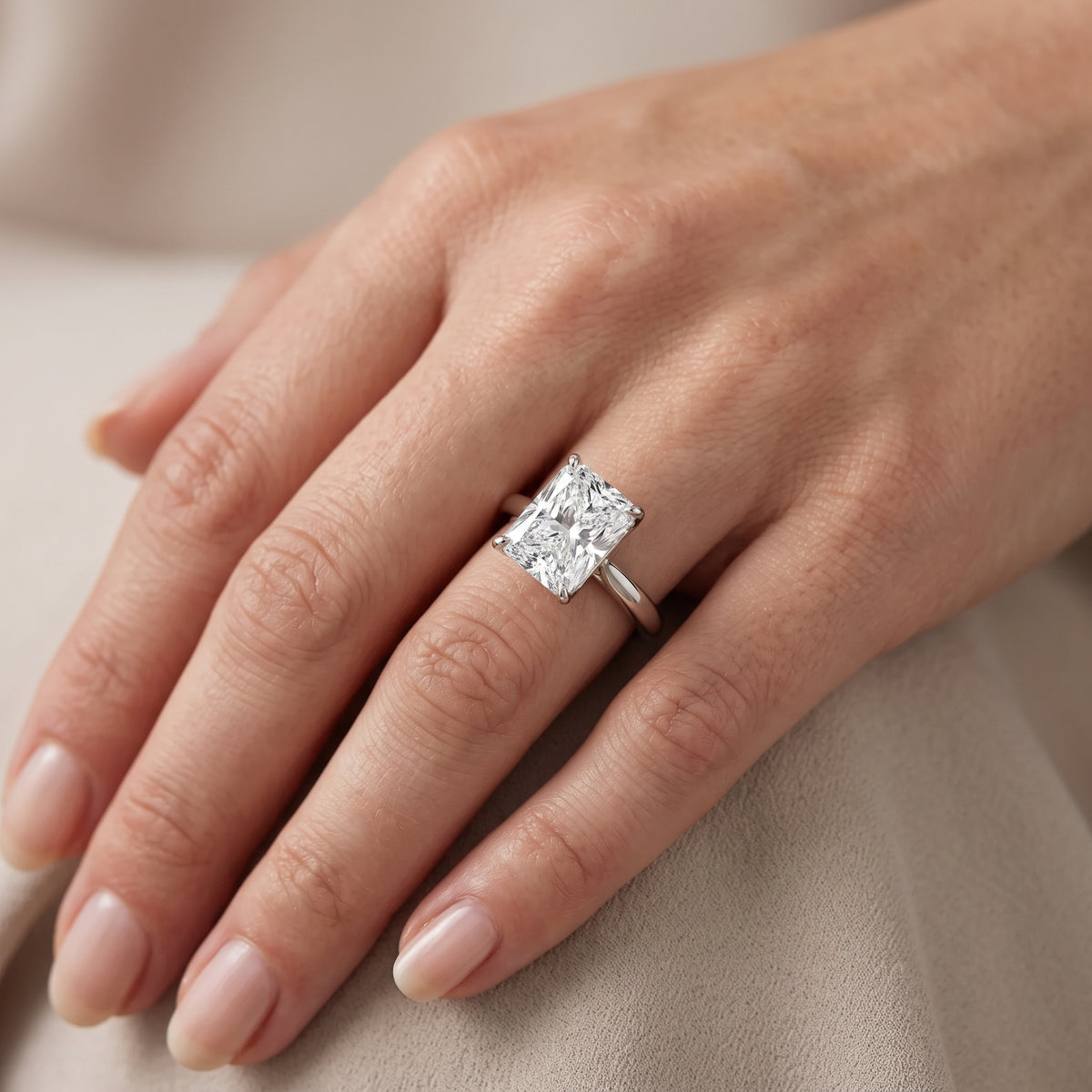 Evie Solitaire Six-Prong Radiant Diamond Engagement Ring in White Gold - lifestyle.jpg