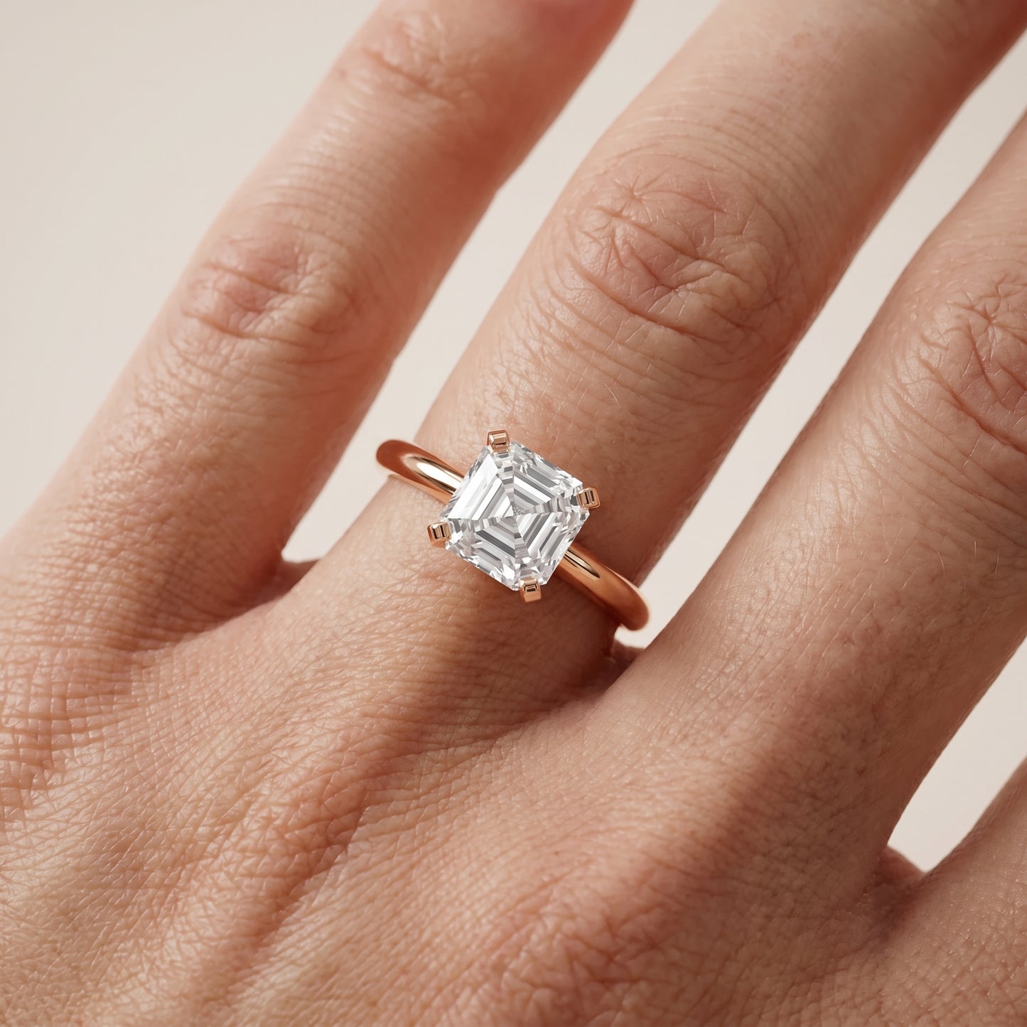 Amira Six-Prong Solitaire Asscher Diamond Engagement Ring in Rose Gold - lifestyle.jpg