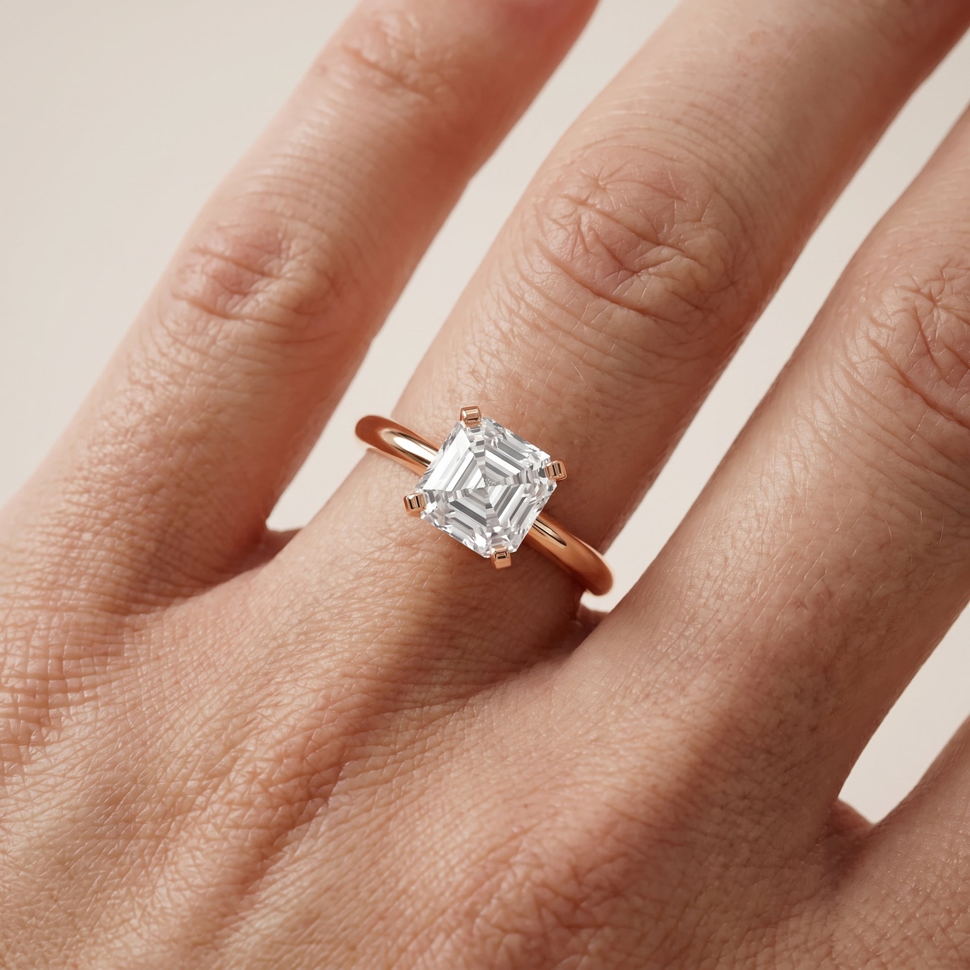 Amira Six-Prong Solitaire Asscher Diamond Engagement Ring in Rose Gold - lifestyle.jpg