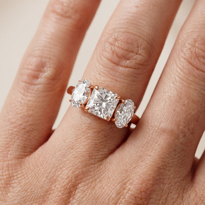 Lila Three-Stone Radiant Diamond Ring in Rose Gold - lifestyle.jpg