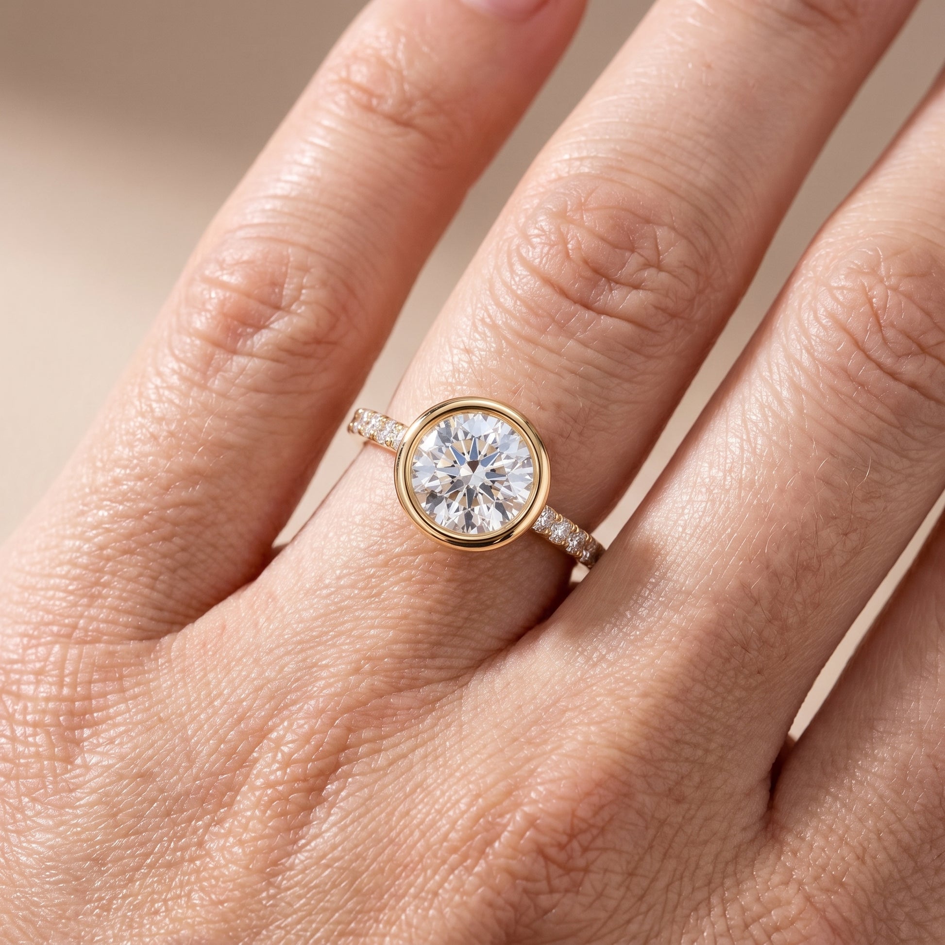 Cora Bezel Pavé Round Diamond Ring in Yellow Gold - lifestyle.jpg