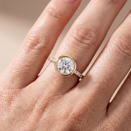 Cora Bezel Pavé Round Diamond Ring in Yellow Gold - lifestyle.jpg