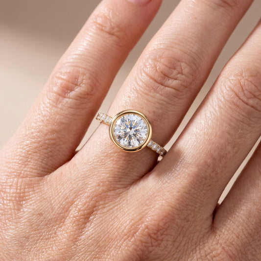 Cora Bezel Pavé Round Diamond Ring in Yellow Gold - lifestyle.jpg