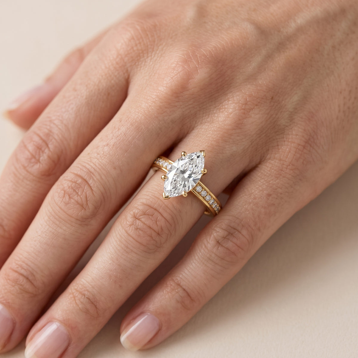 Lucy Vintage Pavé Marquise Diamond Engagement Ring in Platinum - lifestyle.jpg