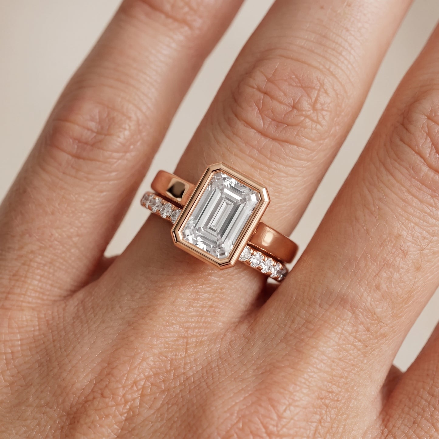 Ayla Bezel Bypass Emerald Diamond Ring in Rose Gold - lifestyle.jpg