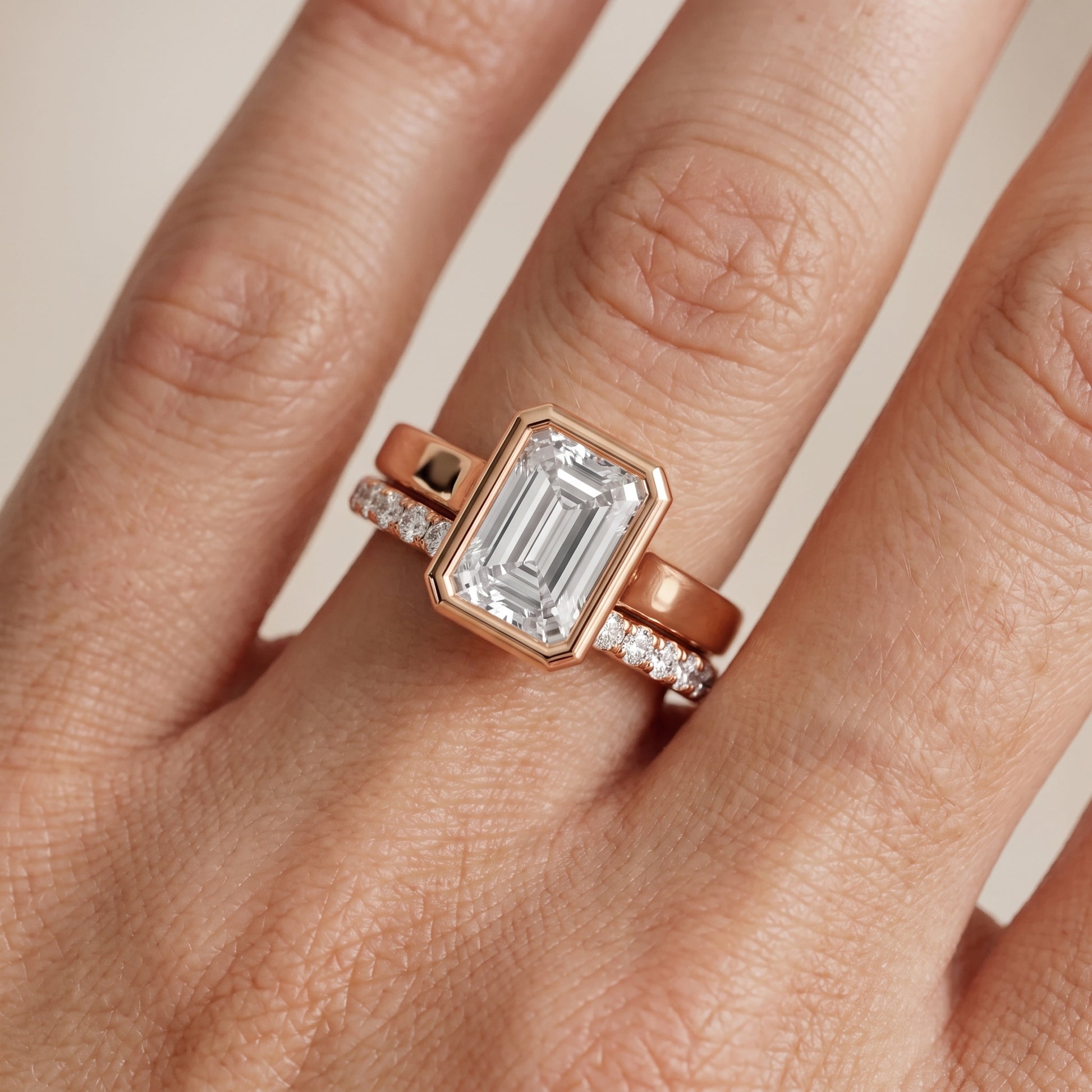 Ayla Bezel Bypass Emerald Diamond Ring in Rose Gold - lifestyle.jpg