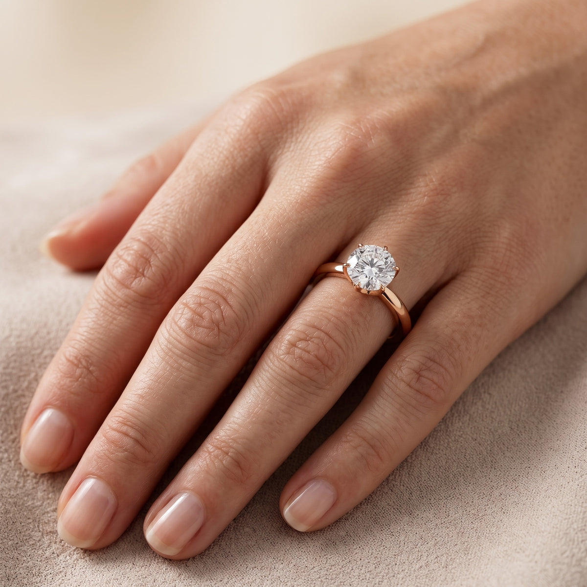 Serena Blossom Solitaire Round Diamond Engagement Ring in Rose Gold - lifestyle.jpg