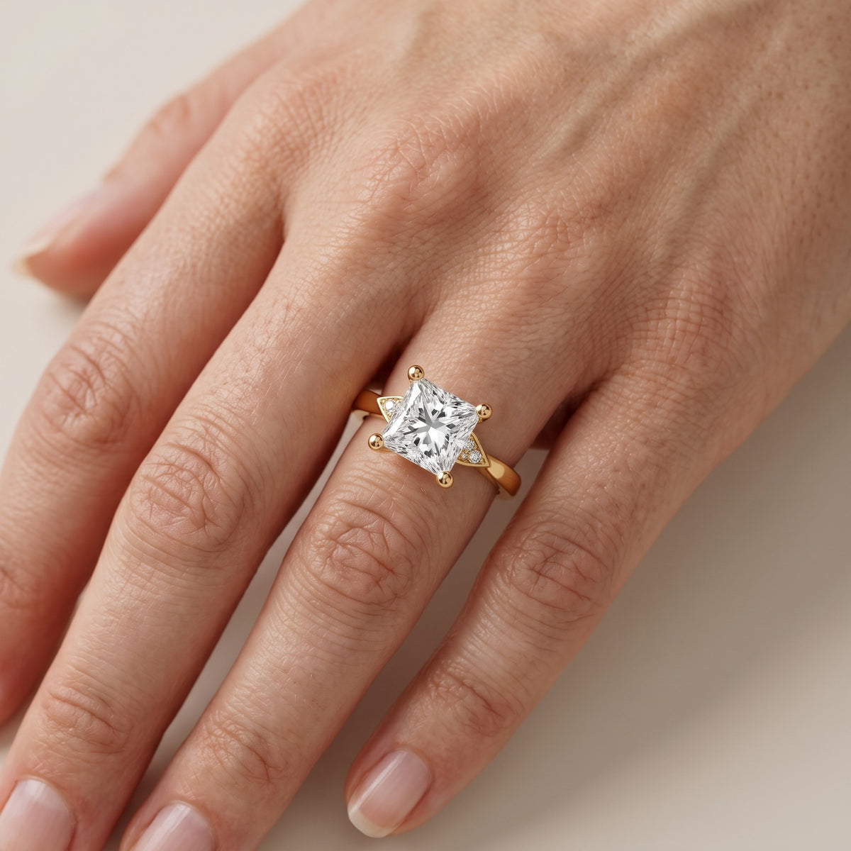 Annabelle Leaf Pavé Princess Diamond Engagement Ring in Platinum - lifestyle.jpg