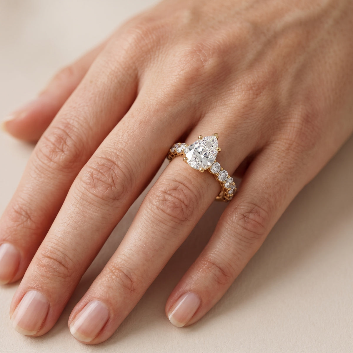 Sterling Statement Pavé Pear Diamond Engagement Ring in Rose Gold - lifestyle.jpg