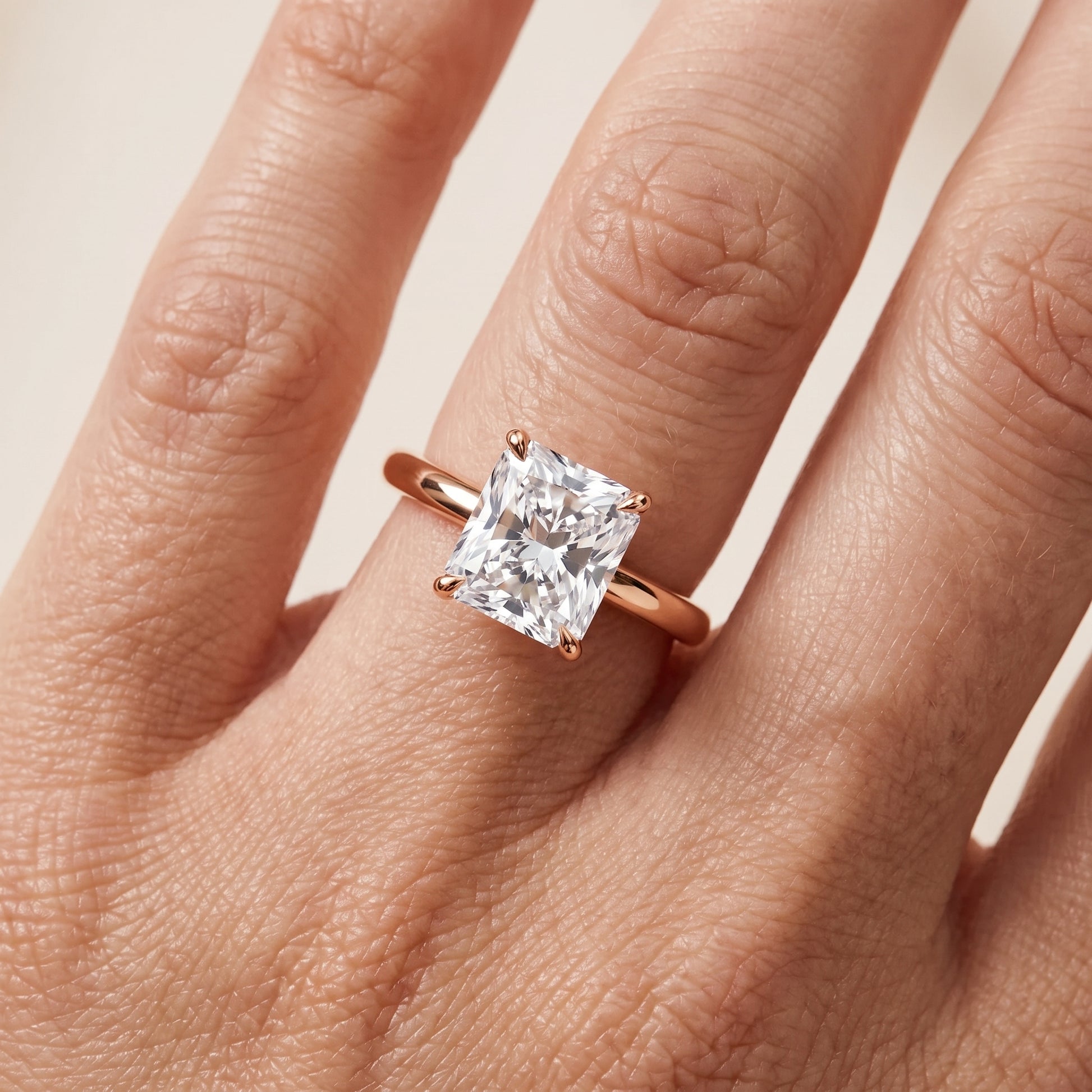 Lyla Petite Solitaire Radiant Diamond Engagement Ring in Rose Gold - lifestyle.jpg