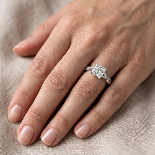 Twisted Side Stone Princess Diamond Engagement Ring in Platinum - lifestyle.jpg