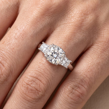 Selena Three-Stone Basket Cushion Diamond Ring in Platinum - lifestyle.jpg