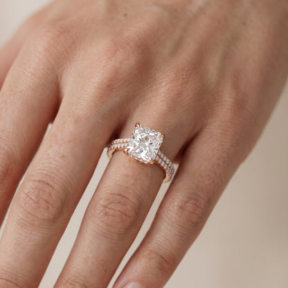 Della Hidden Halo Pavé Radiant Diamond Engagement Ring in Rose Gold - lifestyle.jpg