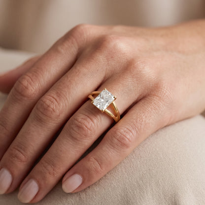 Giselle Solitaire Split Shank Radiant Diamond Engagement Ring in Yellow Gold - lifestyle.jpg
