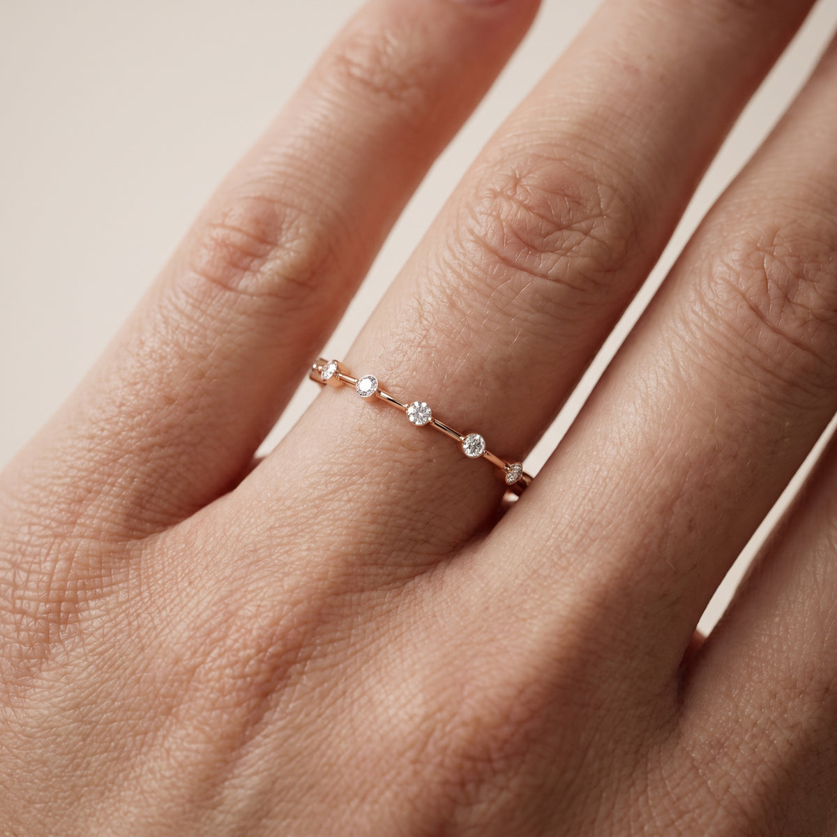 Zaria Dot Dash Round Diamond Wedding Band in Rose Gold - lifestyle.jpg