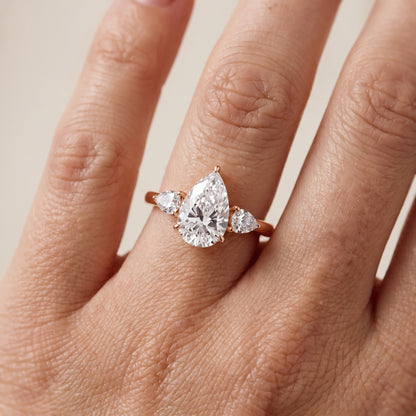 Phoebe Three-Stone Pear Diamond Ring in Rose Gold - lifestyle.jpg