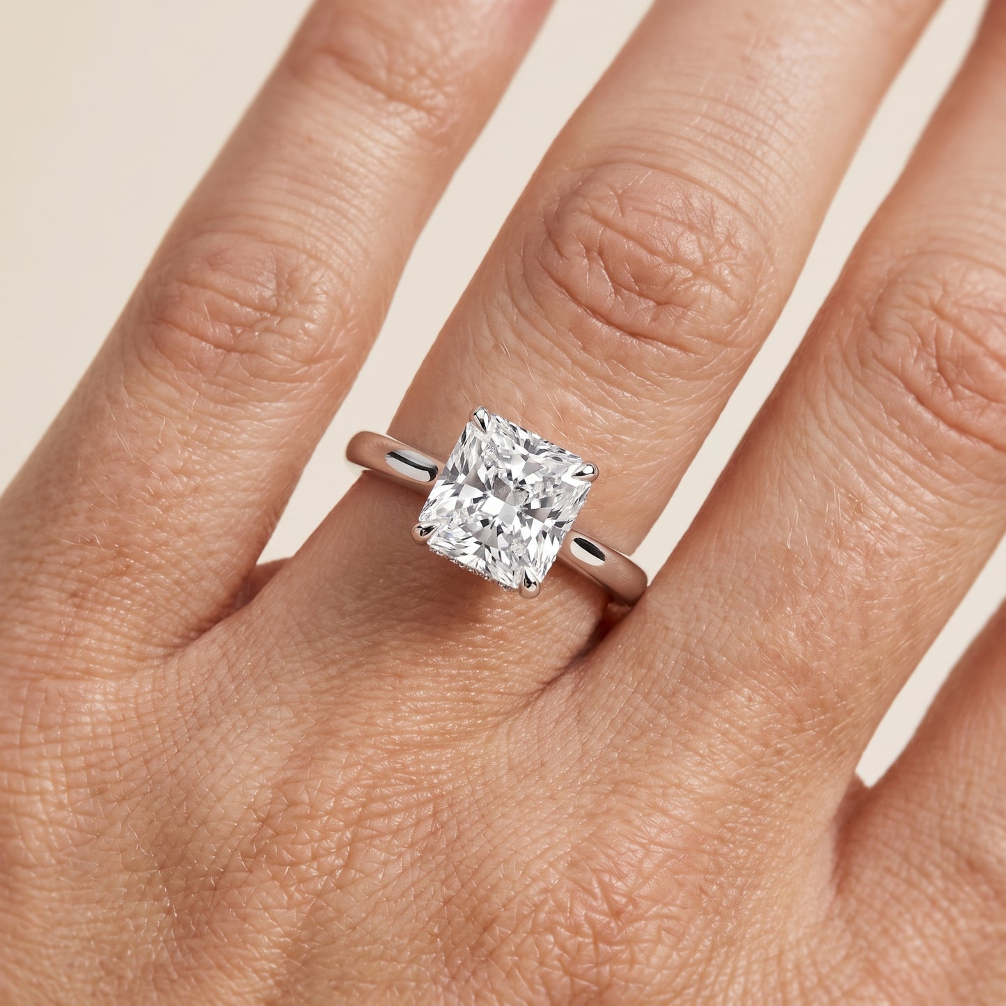 Mena Hidden Halo Radiant Diamond Engagement Ring in Silver - lifestyle.jpg