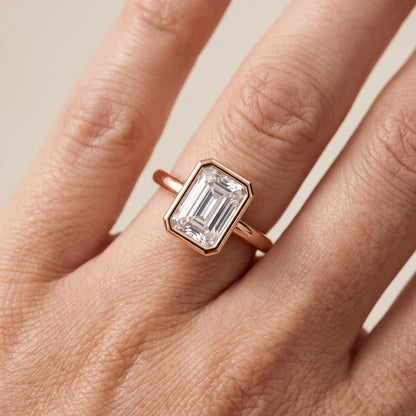 Maeve Bezel Solitaire Emerald Diamond Ring in Rose Gold - lifestyle.jpg