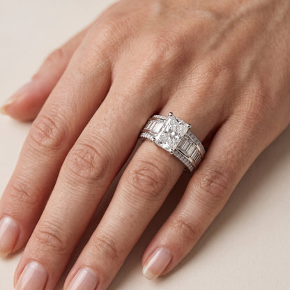 Tara Channel Set Baguette Accent Radiant Diamond Engagement Ring in Silver - lifestyle.jpg