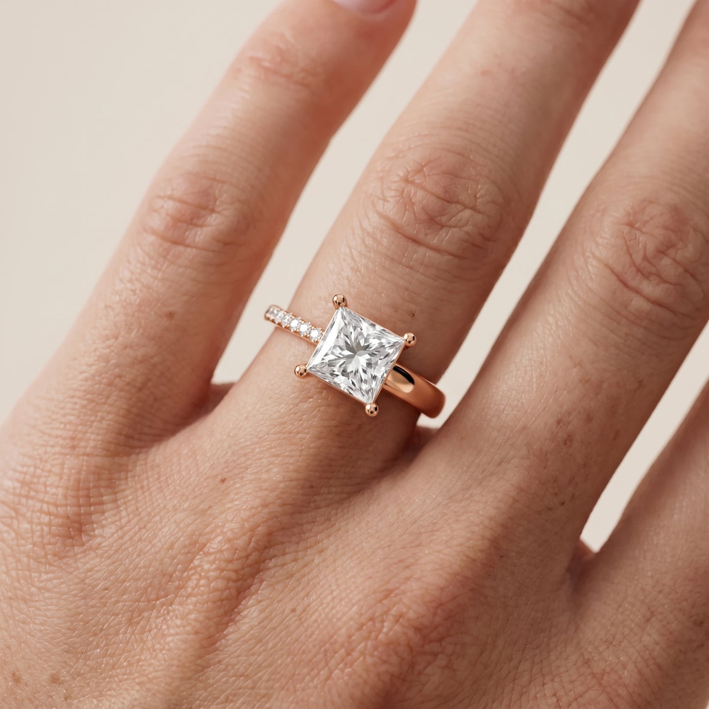 Rosie Solitaire Basket Princess Diamond Engagement Ring in Rose Gold - lifestyle.jpg