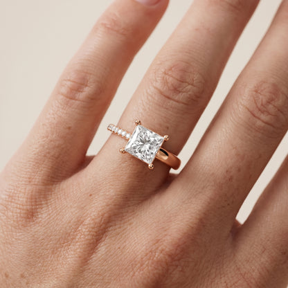 Rosie Solitaire Basket Princess Diamond Engagement Ring in Rose Gold - lifestyle.jpg