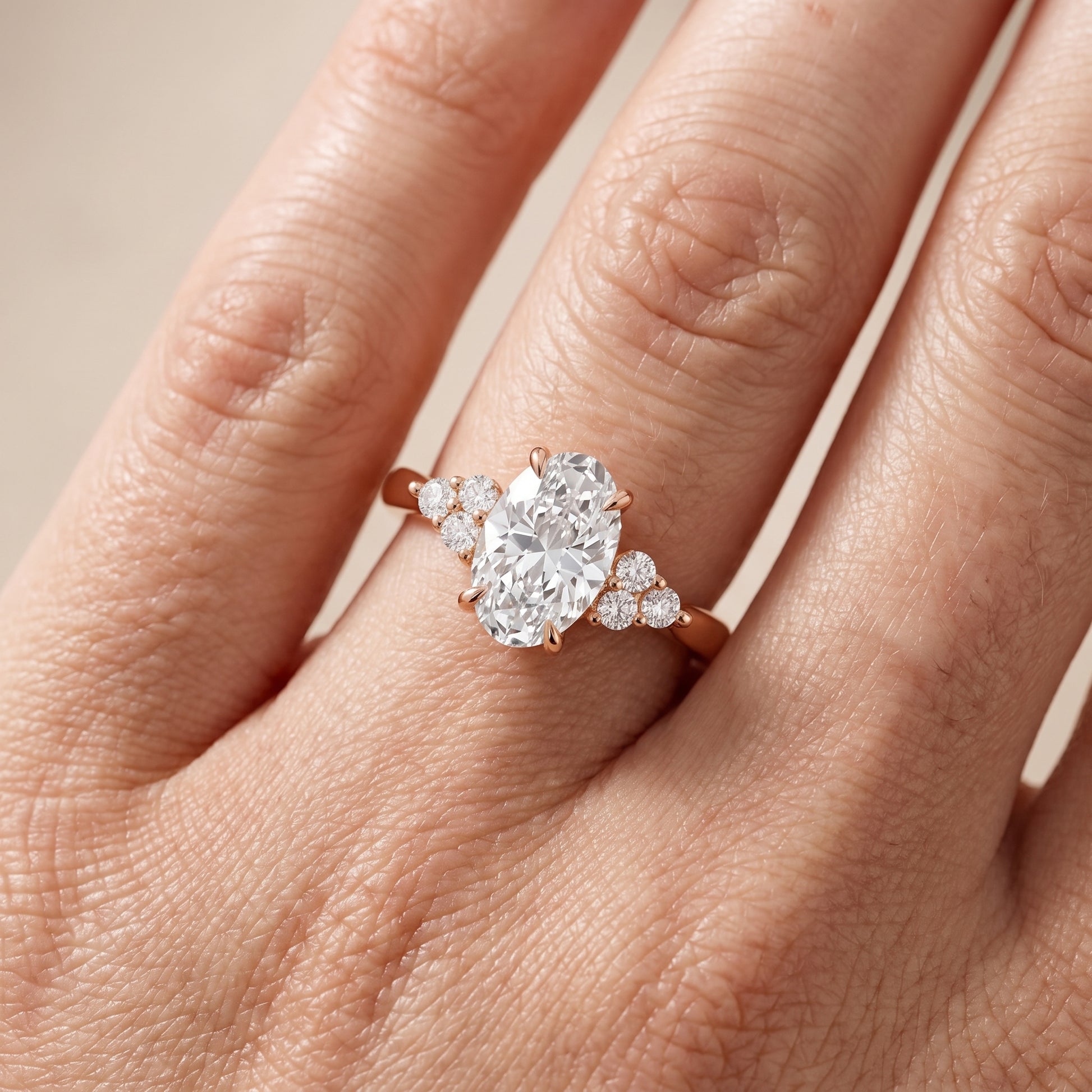 Anya Sidestone Cluster Oval Diamond Ring in Rose Gold - lifestyle.jpg