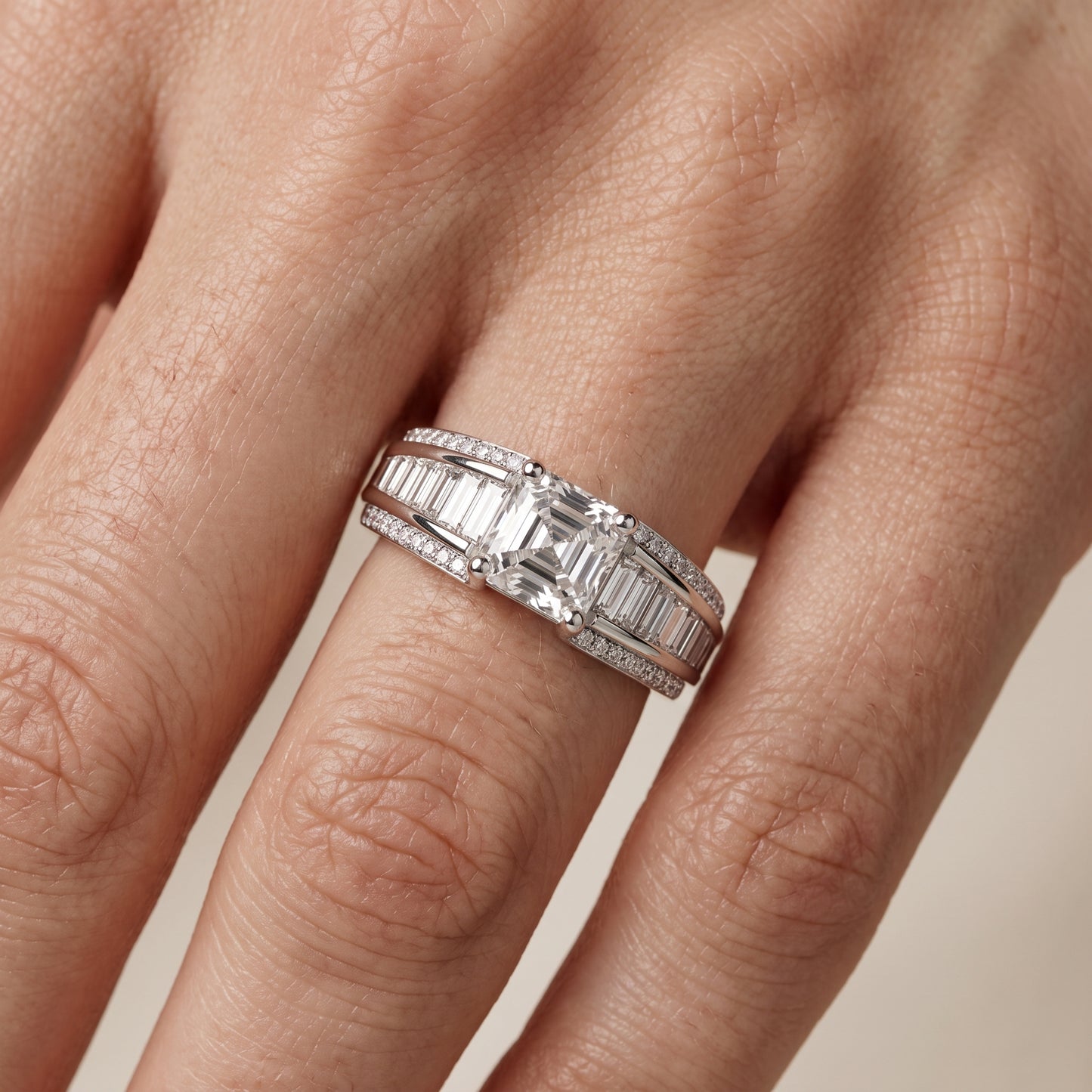 Halle Channel Set Baguette Accent Asscher Diamond Engagement Ring in Platinum - lifestyle.jpg