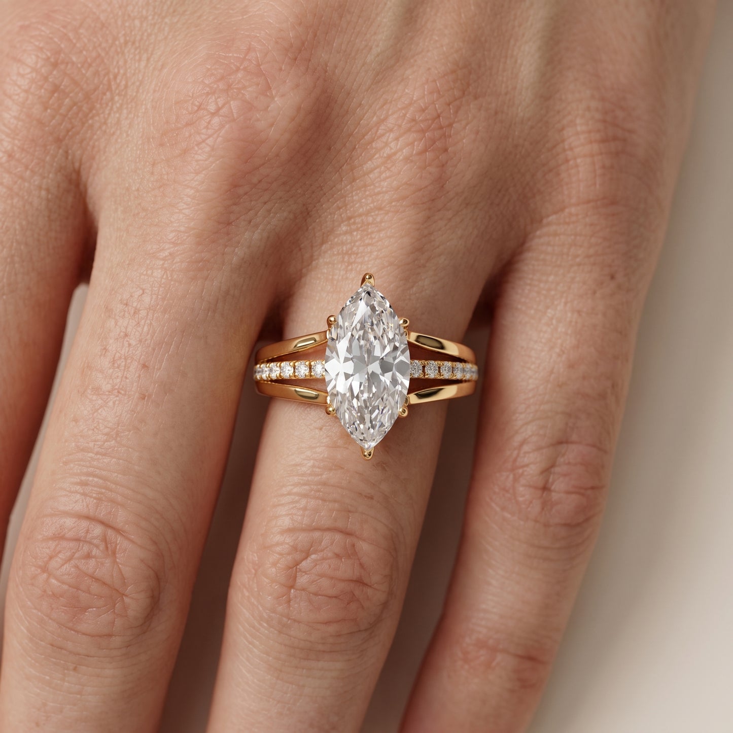 Scarlett Split Shank Pavé Marquise Diamond Ring in Yellow Gold - lifestyle.jpg