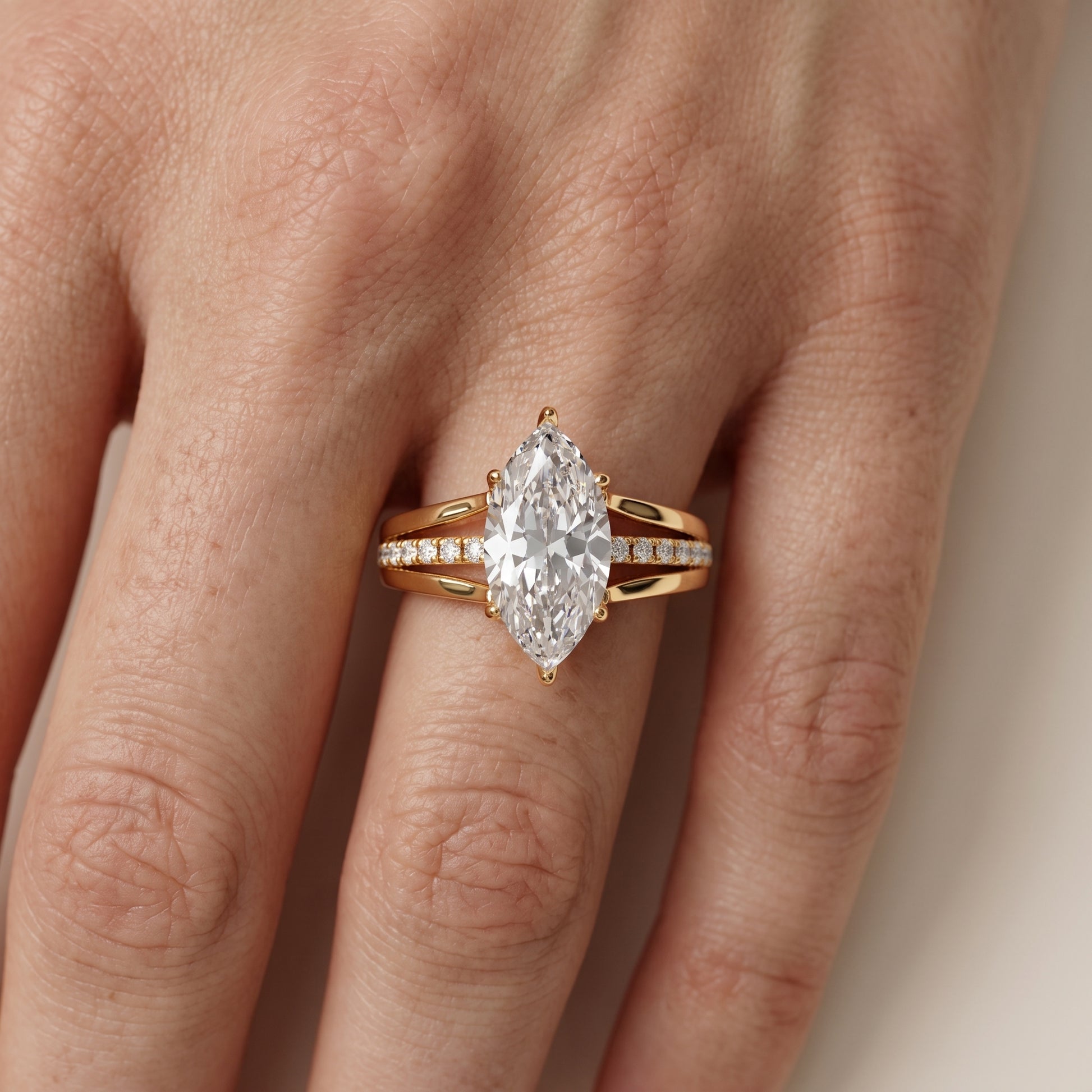 Scarlett Split Shank Pavé Marquise Diamond Ring in Yellow Gold - lifestyle.jpg