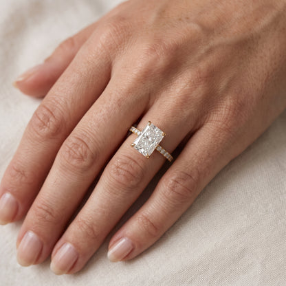 Olivia Solitaire Pavé Radiant Diamond Engagement Ring in Yellow Gold - lifestyle.jpg