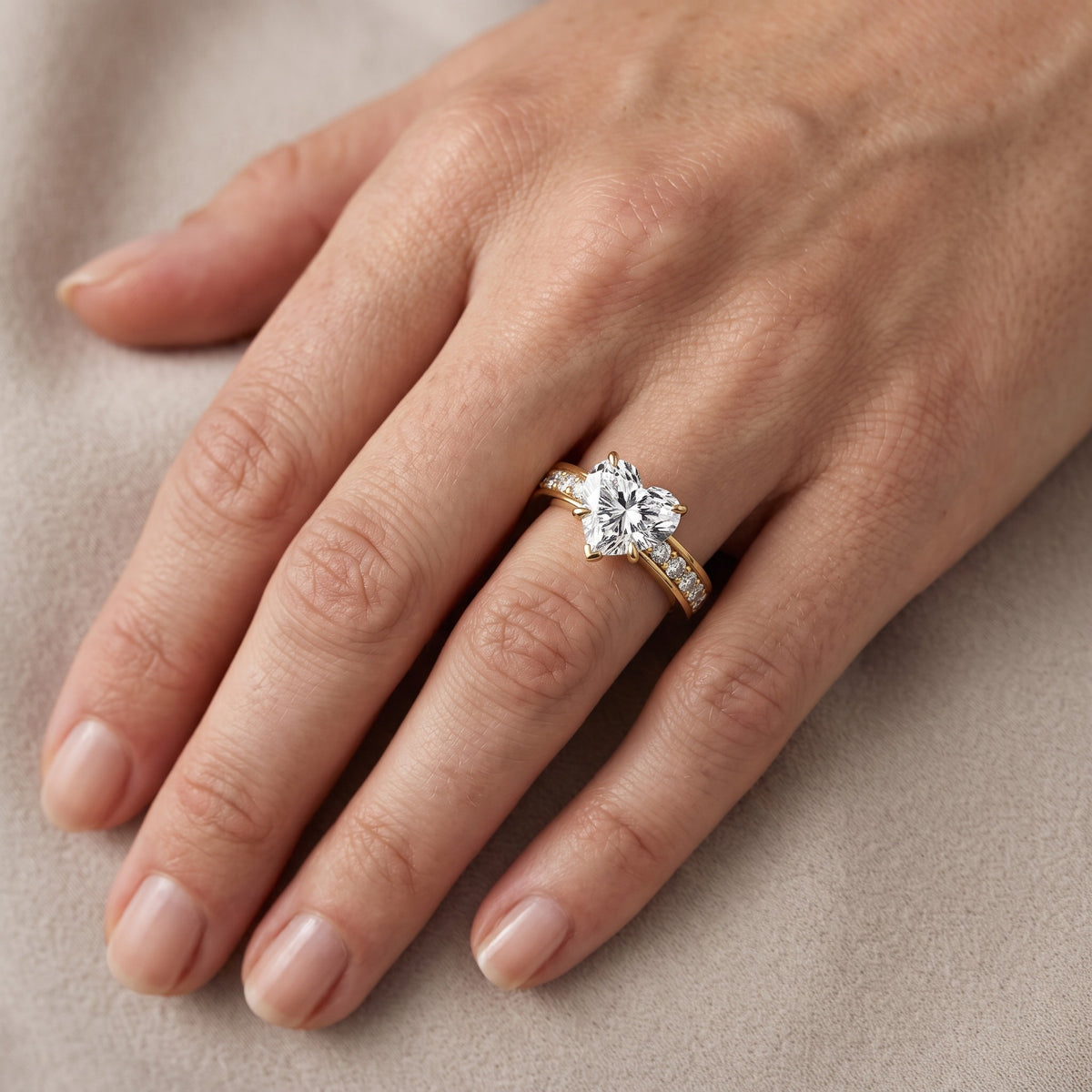 Riley Cathedral Pavé Heart Diamond Engagement Ring in Silver - lifestyle.jpg