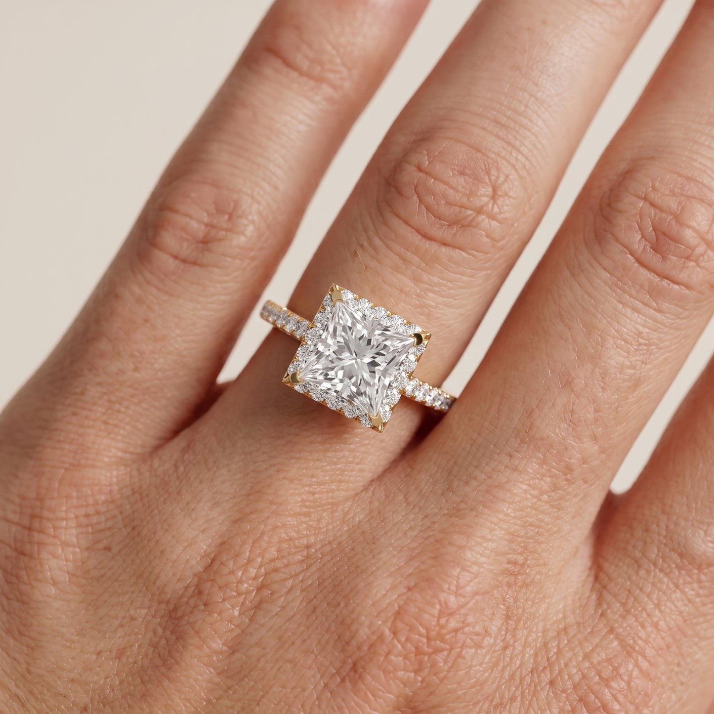 Willa Halo Micropavé Princess Diamond Engagement Ring in Yellow Gold - lifestyle.jpg