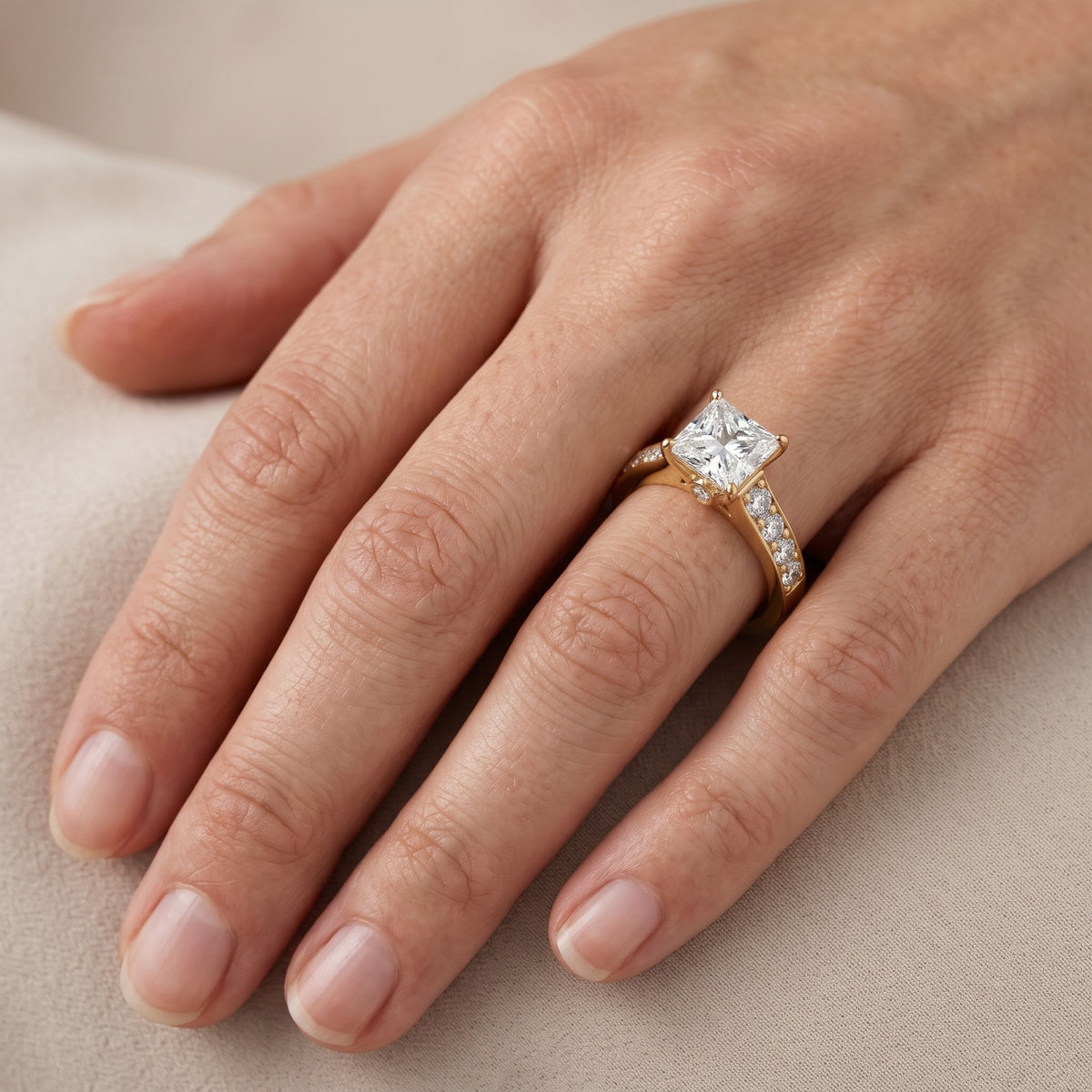 Belinda Cathedral Pavé Princess Diamond Engagement Ring in Rose Gold - lifestyle.jpg