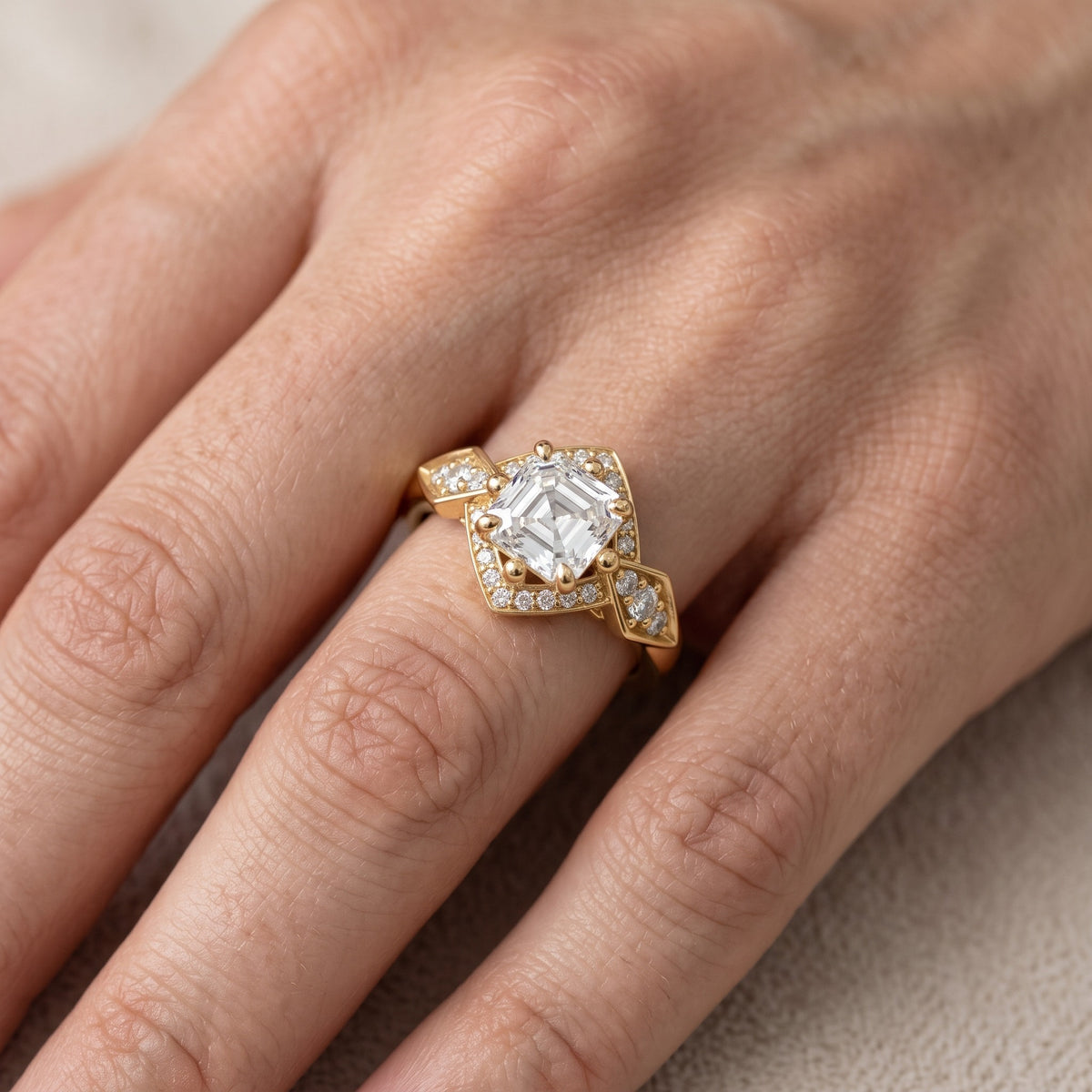 Lisa Deco Halo Asscher Diamond Engagement Ring in Platinum - lifestyle.jpg