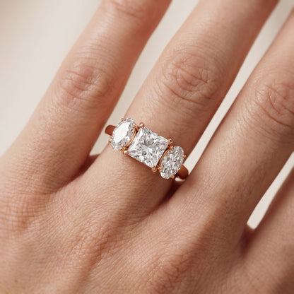 Lila Three-Stone Princess Diamond Ring in Rose Gold - lifestyle.jpg