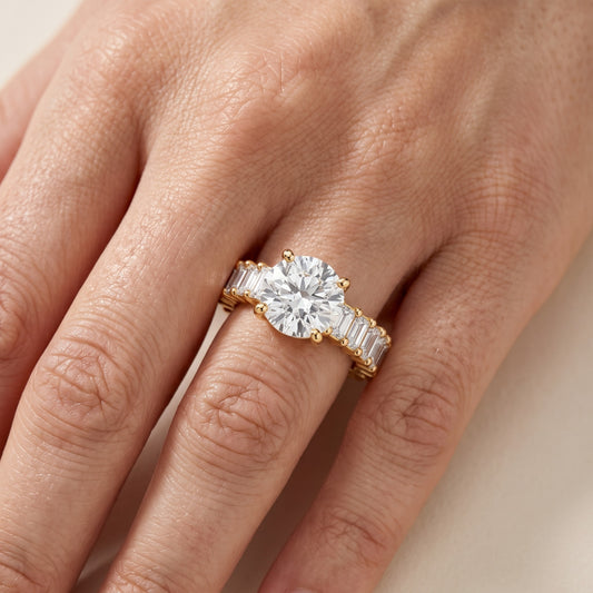 Mallory Shared Prong Round Diamond Engagement Ring in Yellow Gold - lifestyle.jpg