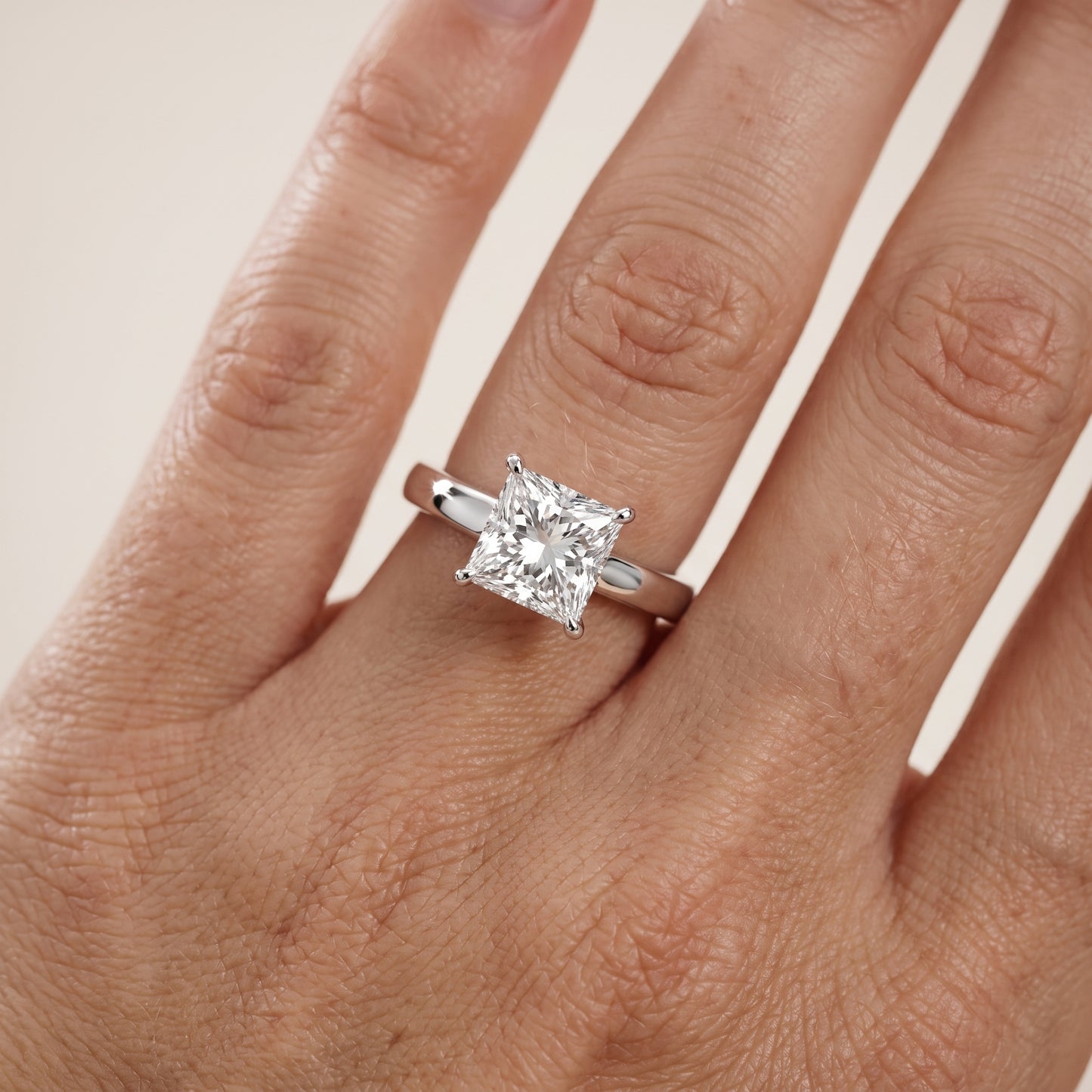 Lara Hidden Halo Princess Diamond Engagement Ring in Silver - lifestyle.jpg