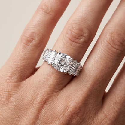 Mara Sidestone Baguette Accent Cushion Diamond Engagement Ring in Platinum - lifestyle.jpg