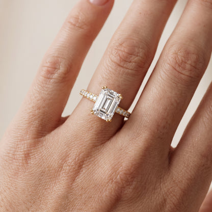 Violet Hidden Halo Pavé Emerald Diamond Ring in Yellow Gold - lifestyle.jpg