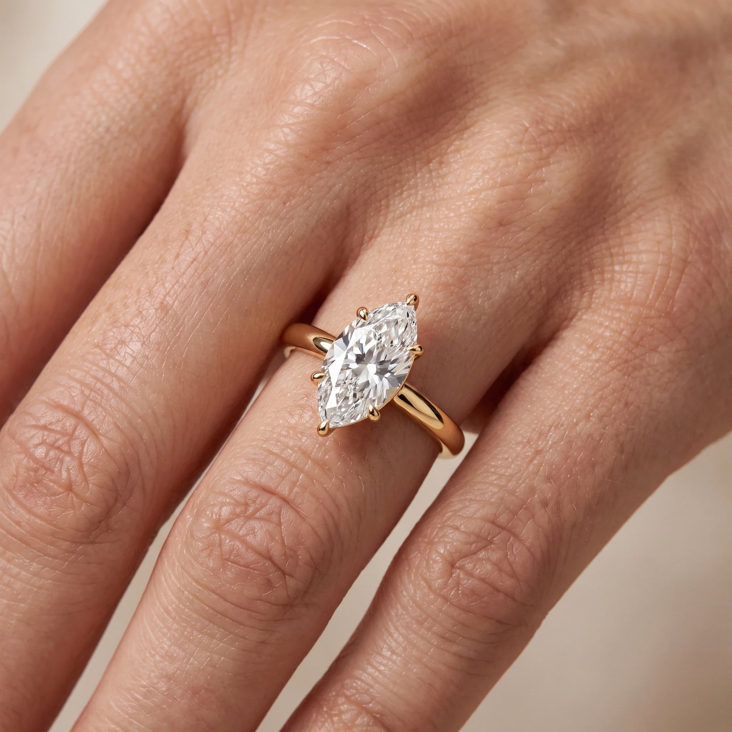 Sadie Cathedral Solitaire Marquise Diamond Ring in Yellow Gold - lifestyle.jpg