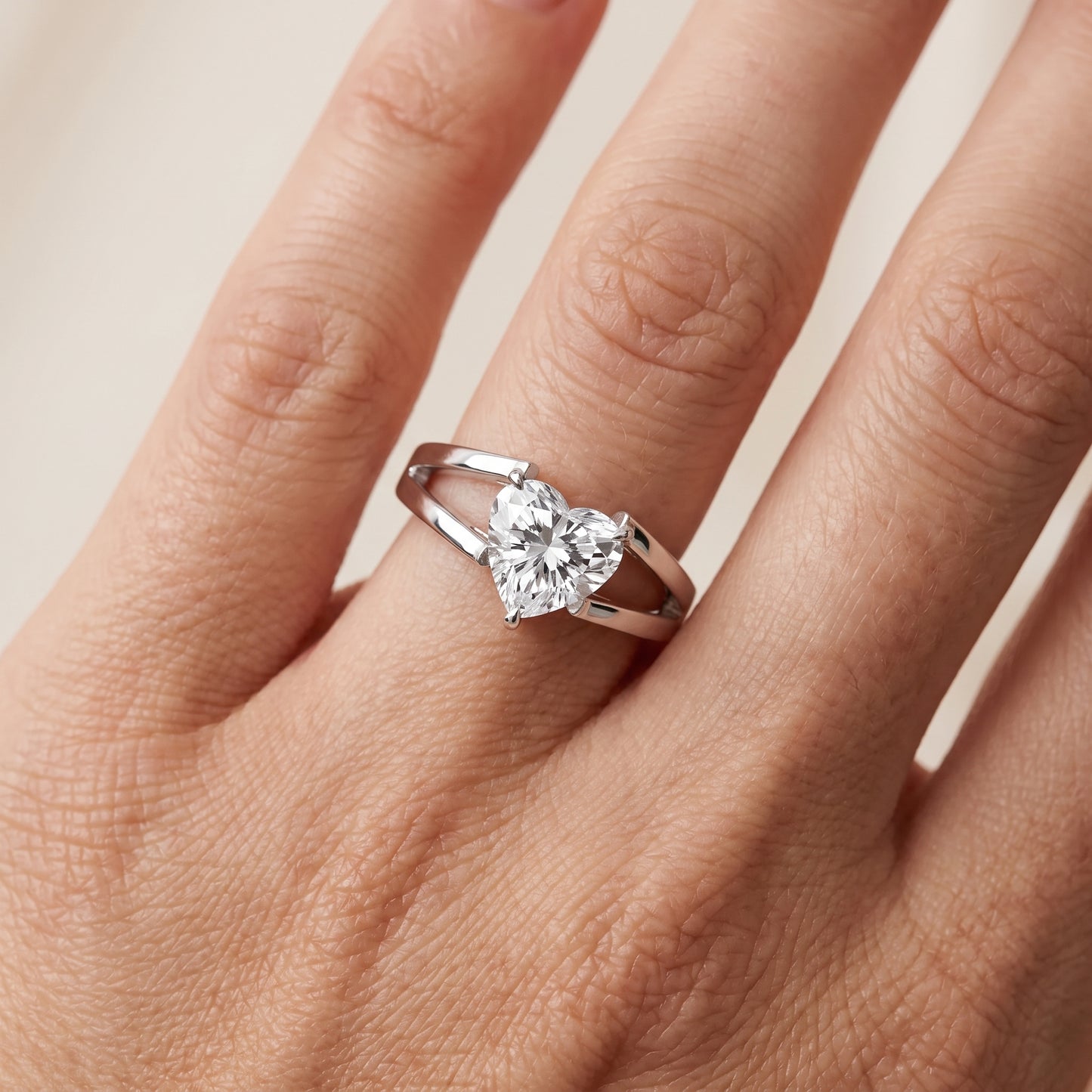 Giselle Solitaire Split Shank Heart Diamond Engagement Ring in Silver - lifestyle.jpg
