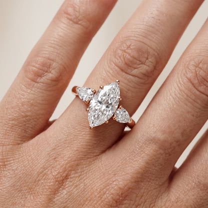 Mirabel Three-Stone Marquise Diamond Engagement Ring in Rose Gold - lifestyle.jpg