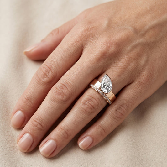 Summer Partial Bezel Pavé Pear Diamond Engagement Ring in Rose Gold - lifestyle.jpg