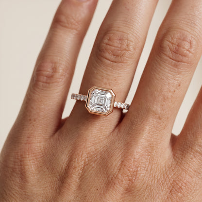 Cora Bezel Pavé Asscher Diamond Ring in Rose Gold - lifestyle.jpg