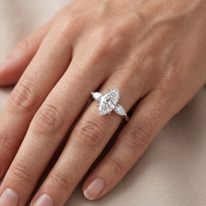 Grace Three Stone Marquise Diamond Engagement Ring in Silver - lifestyle.jpg