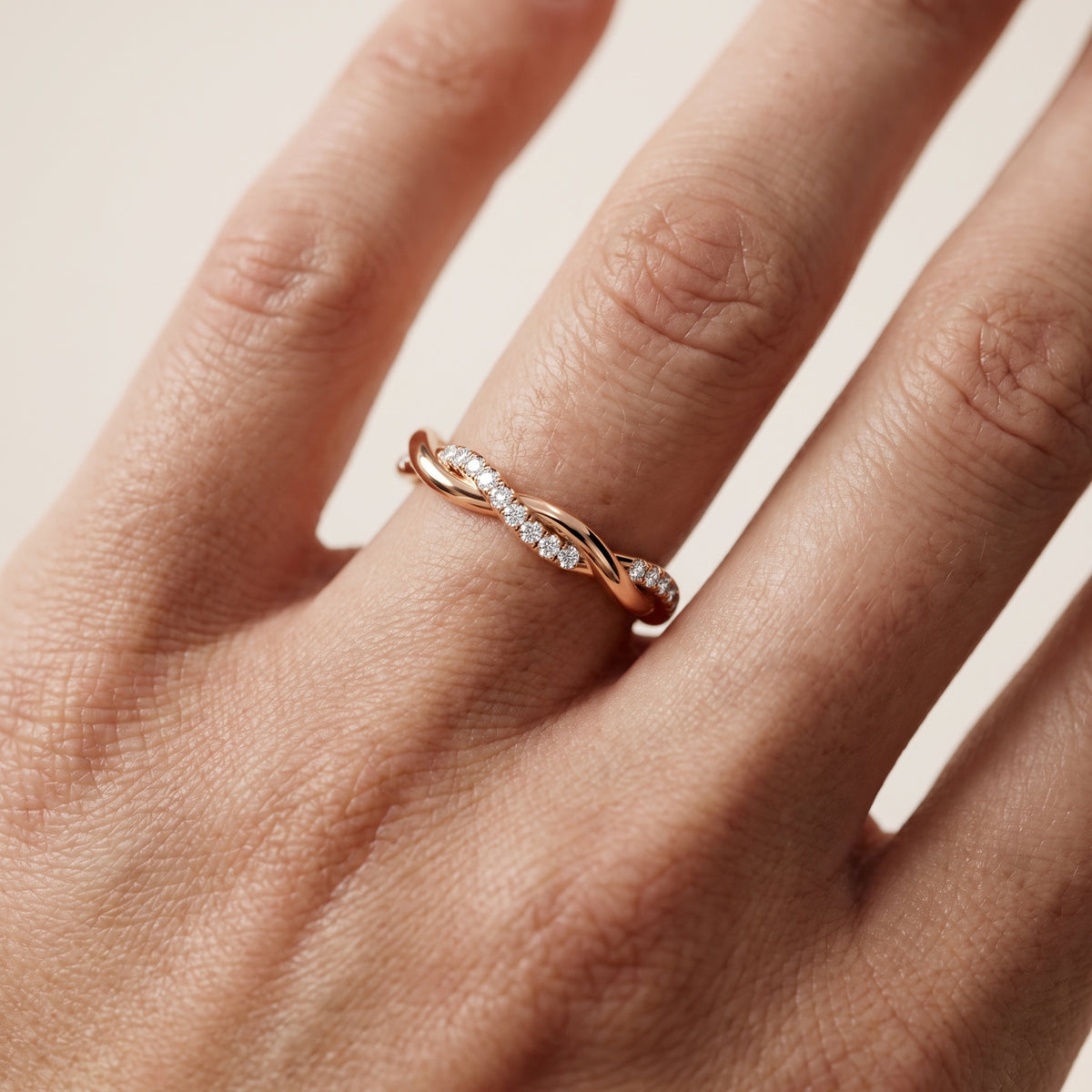 Emery Petite Twist Round Diamond Eternity Band in Rose Gold - lifestyle.jpg