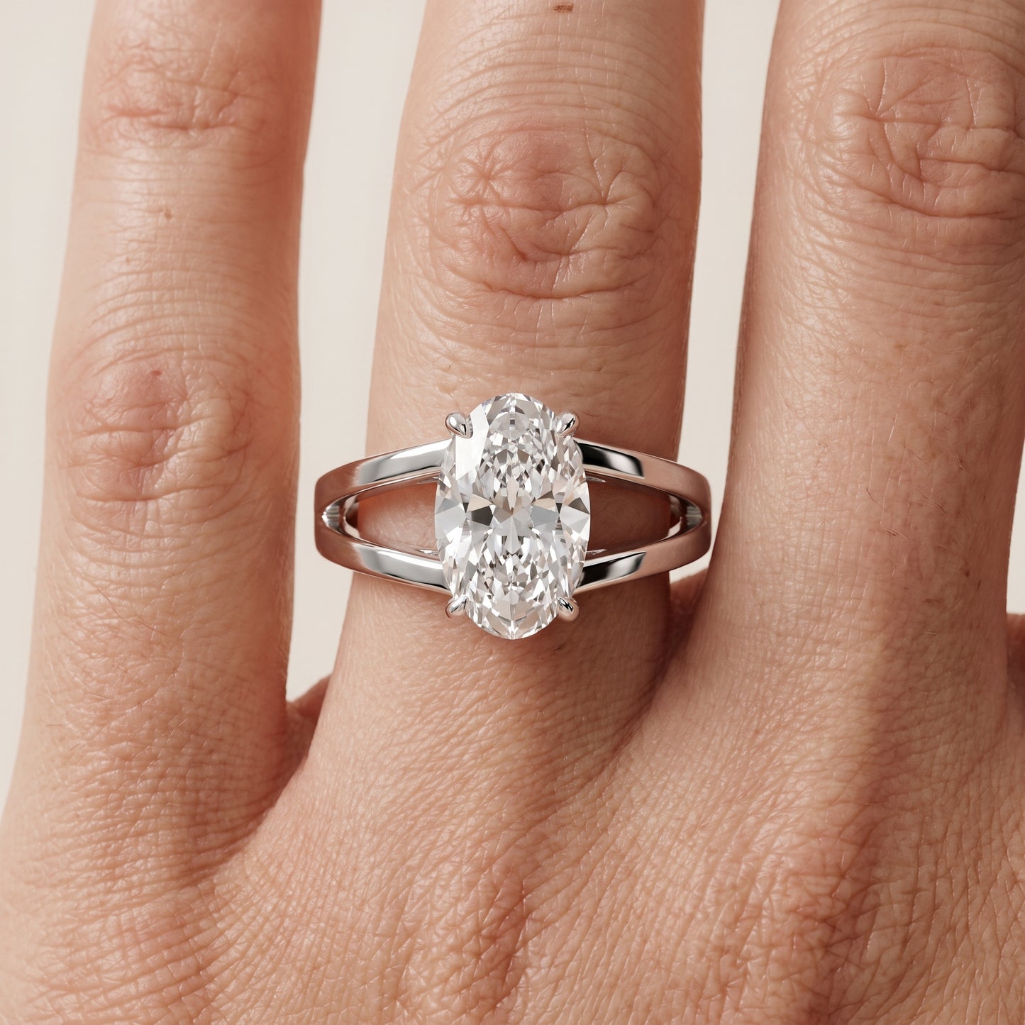 Giselle Solitaire Split Shank Oval Diamond Engagement Ring in Silver - lifestyle.jpg