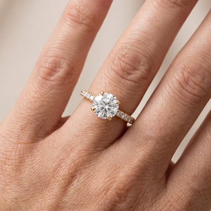 Maya Hidden Halo Pavé Round Diamond Engagement Ring in Yellow Gold - lifestyle.jpg