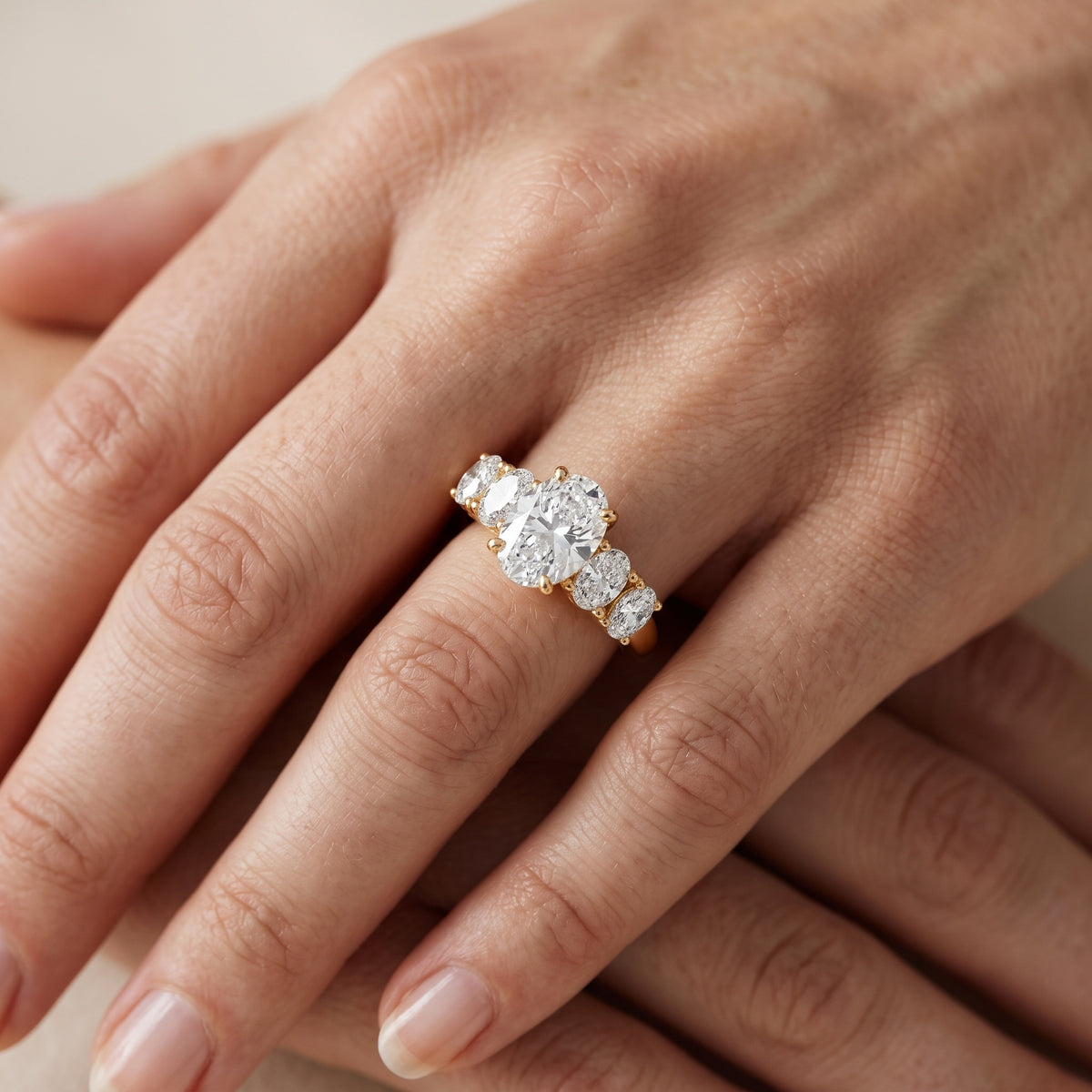Judith Statement Five-Stone Oval Diamond Engagement Ring in Silver - lifestyle.jpg