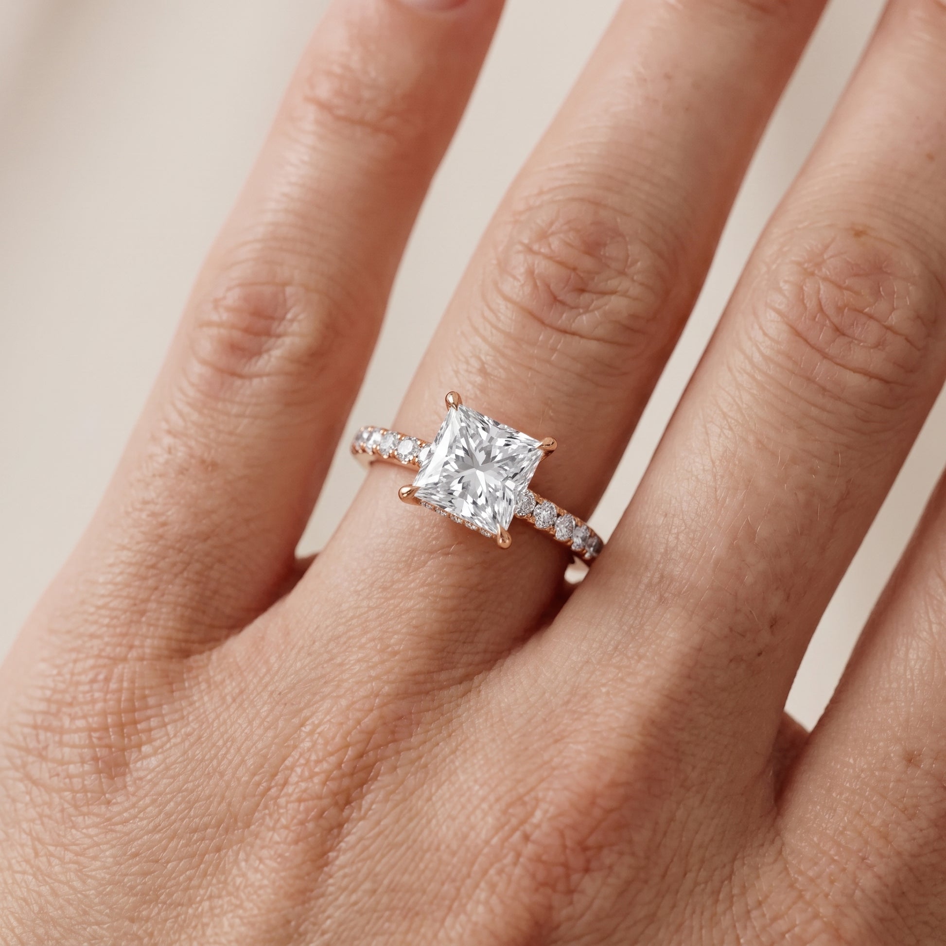 Thea Hidden Halo Pavé Princess Diamond Engagement Ring in Rose Gold - lifestyle.jpg